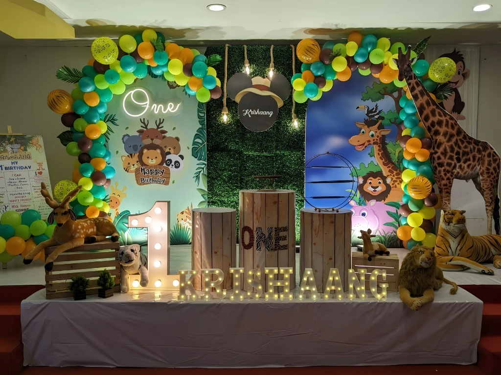 Vibrant birthday decoration setup by Sri Garuda Decorators