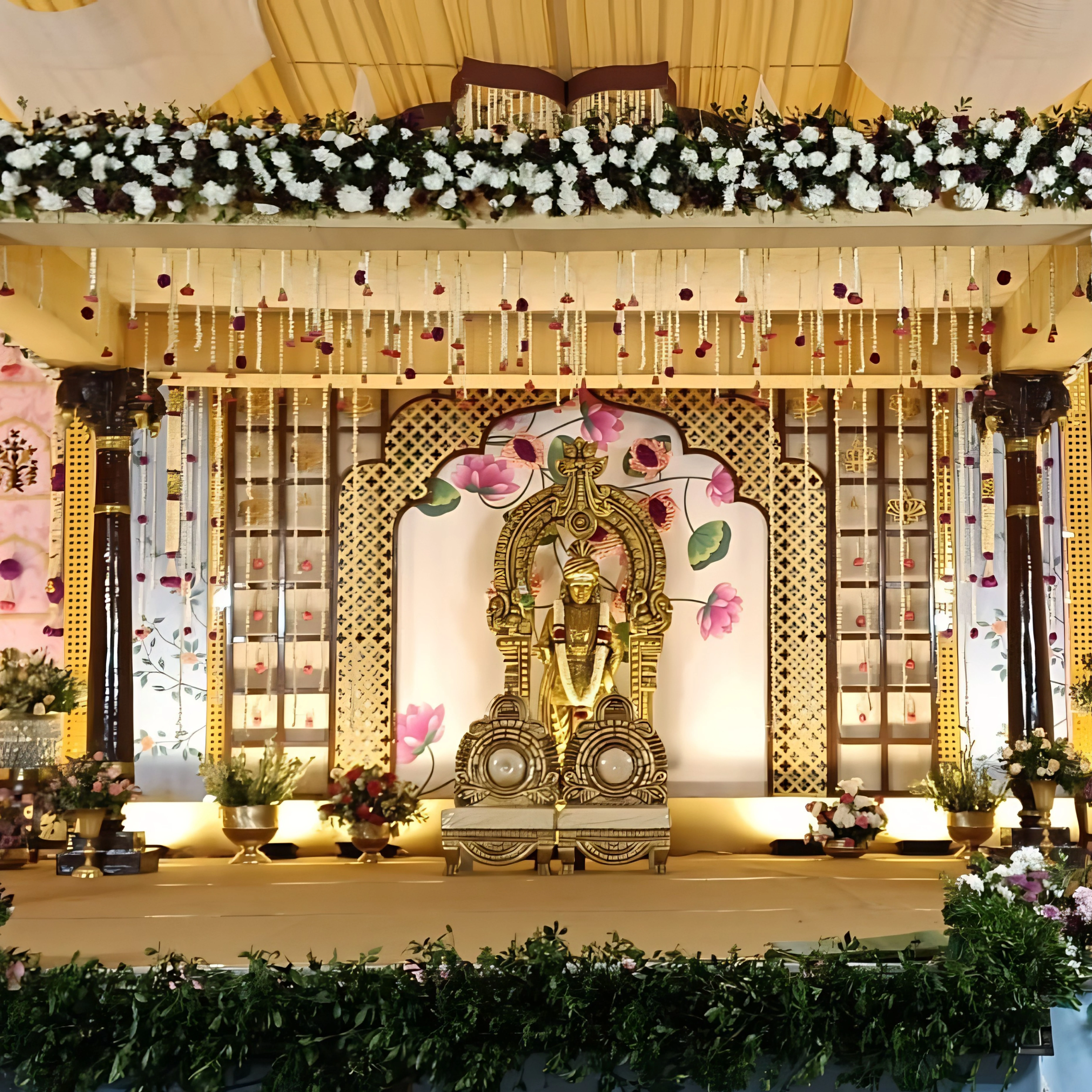 Traditional mandapam with fresh flowers