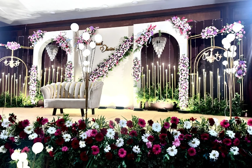 Bridal stage with warm lighting