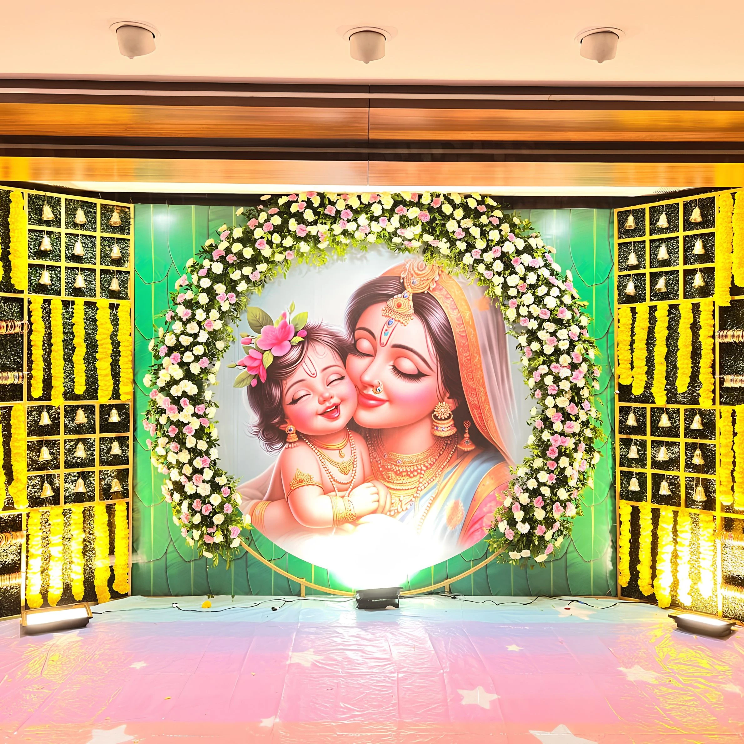 Floral rings and block letters decoration