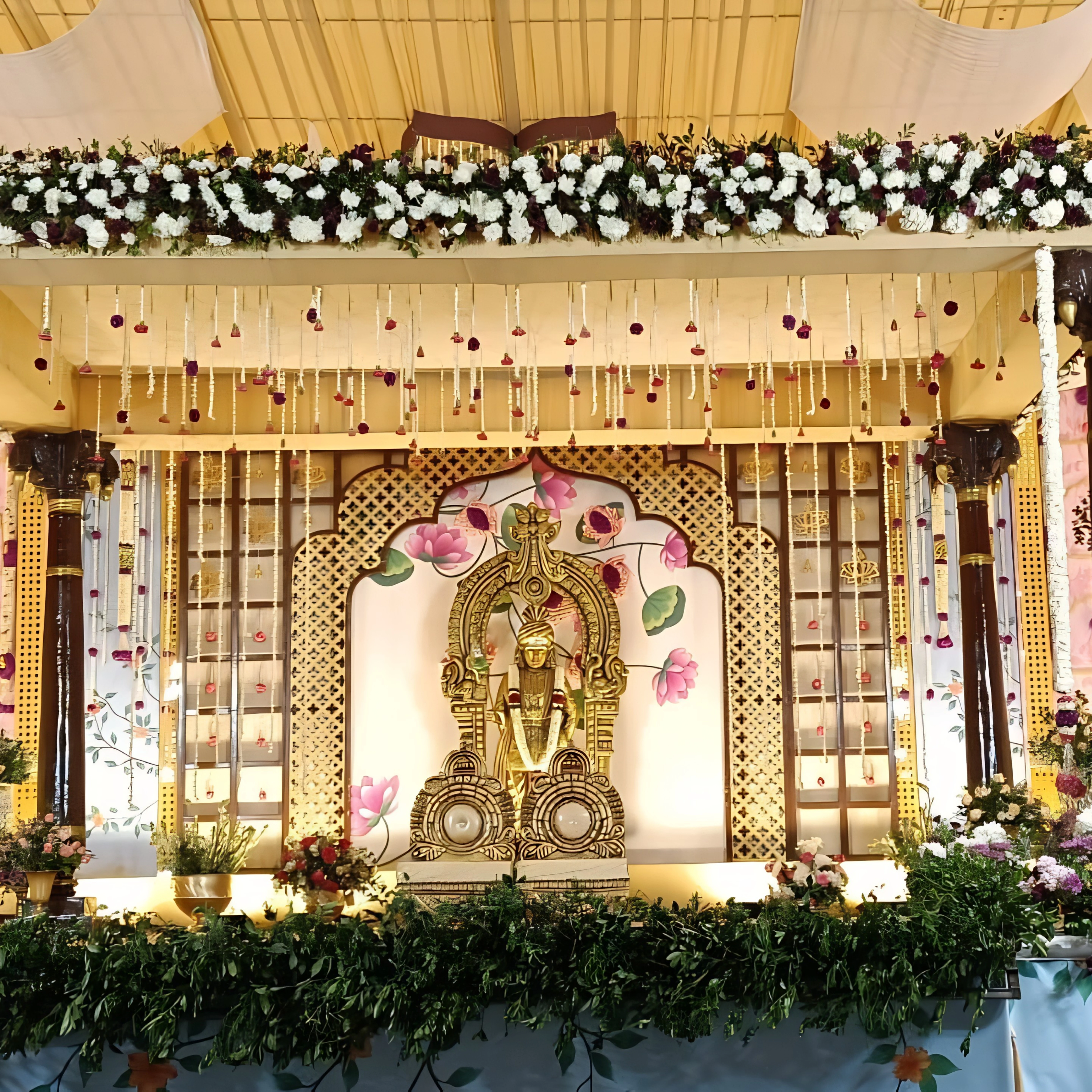 Modern mandapam with flowers